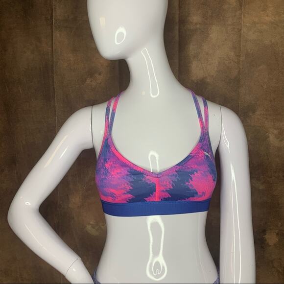 Puma Yogini Strappy Sport Bra Dry Cell Size SX Pink and Blue - Picture 3 of 10